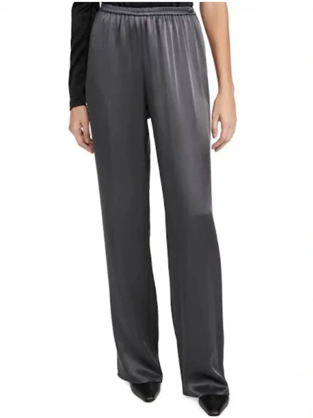 LAPOINTE Peach Fine Textured Satin Wide Leg Pants MD High Rise $690 Luxury Flowy